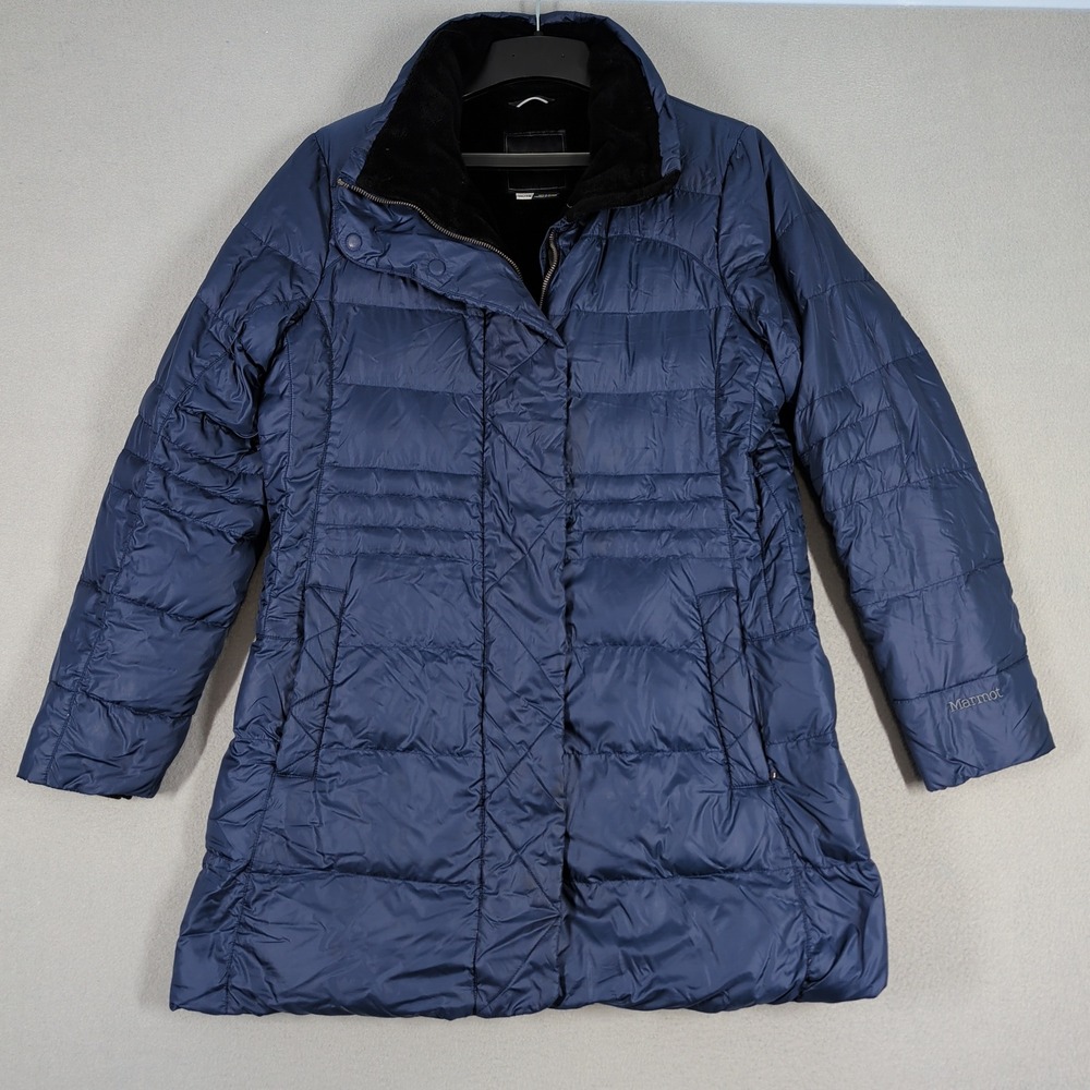Marmot Puffer Coat Womens XL Blue Montreaux 700 Fill Down Quilted Winter Parka